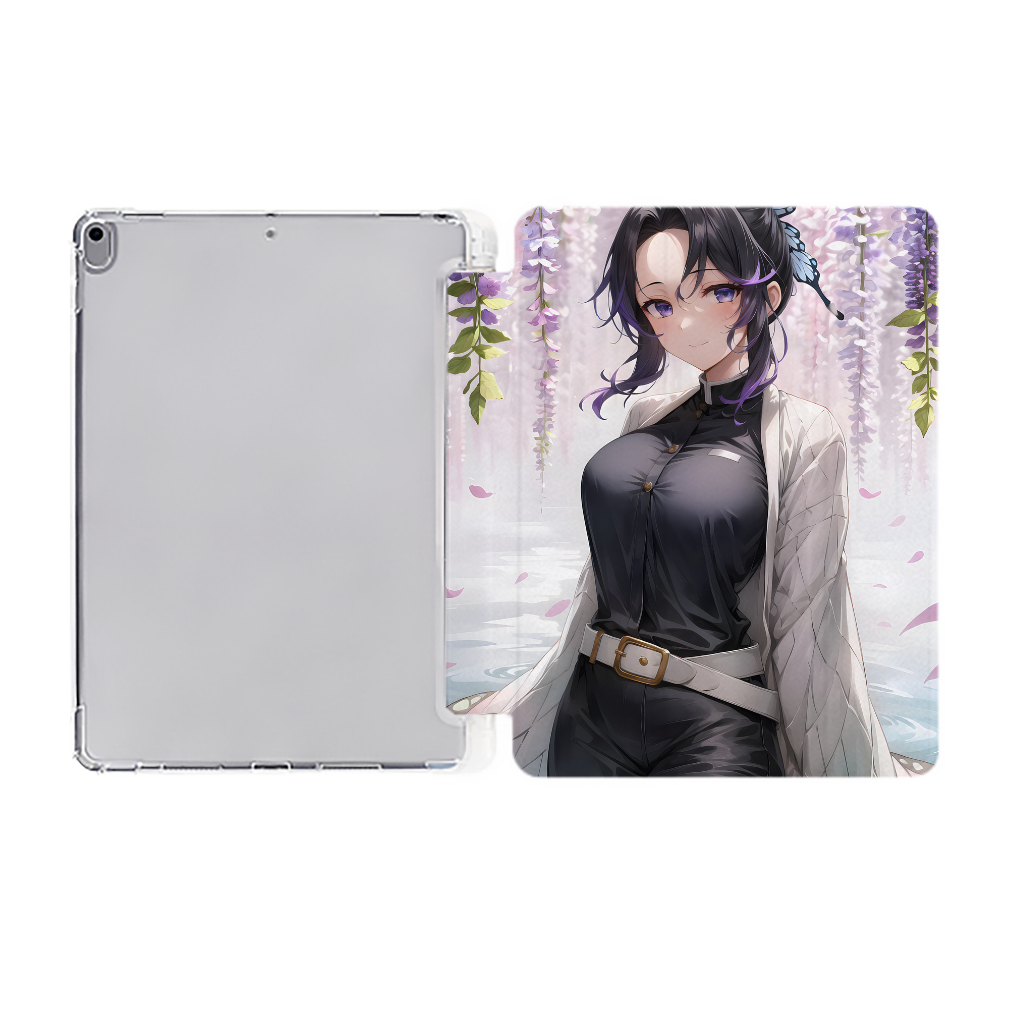 （画像用） 鬼滅の刃（きめつのやいば）蟲柱-胡蝶 しのぶ／こちょう しのぶ Kochou Shinobu IPad ケース ペン収納付き 三つ折りスタンド PUレザー×シリコン 対応機種9.5/10.5/10.9インチ